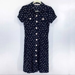 AMANDA Uprichard Midi Dress Black Floral Corduroy Button Down Shirt Dress